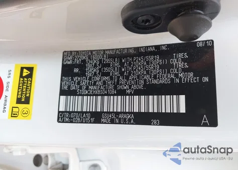 2011 Toyota Highlander Limited из США, поврежденный, VIN 5TDDK3EHXBS041084